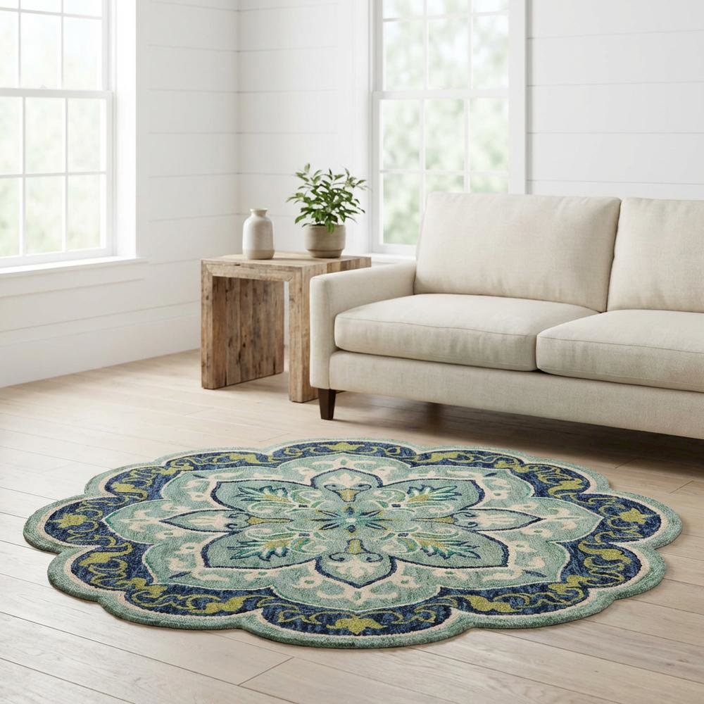 Blue Indoor Area Rug With Classic Round Design, 6 Feet Diameter. Picture 2