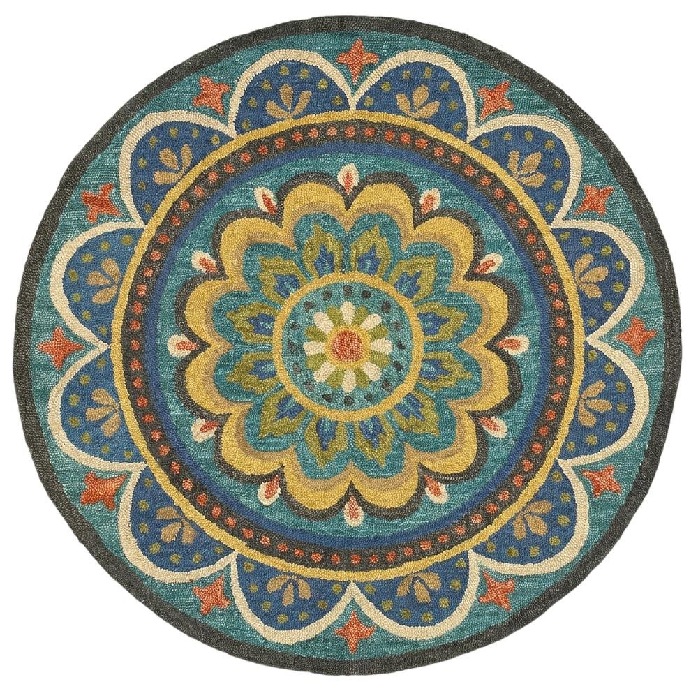 Bohemian Patterned Indoor Area Rug In Blue And Multicolored 4' Round. Picture 4
