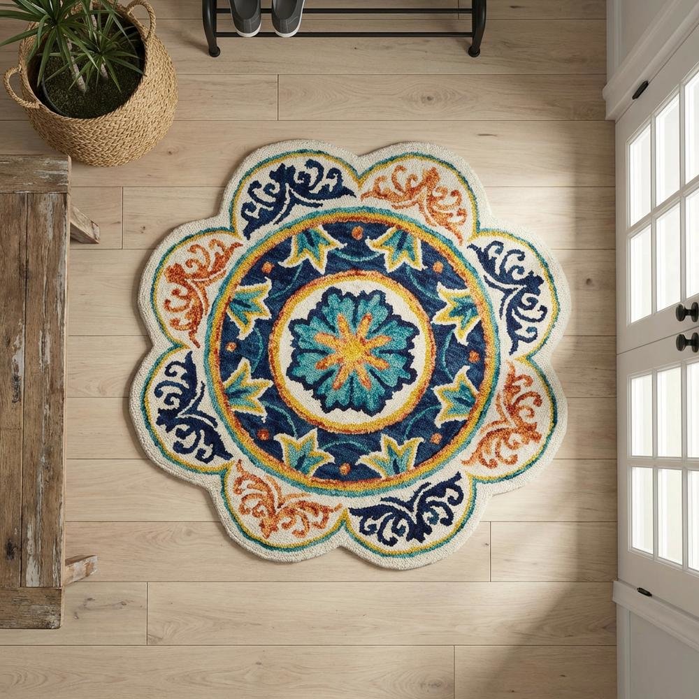 Blue Indoor Round Area Rug With Classic Style And Soft Texture. Picture 2