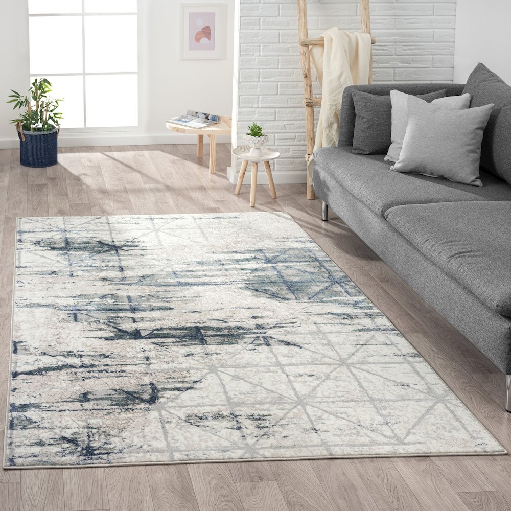 Antalya Durable Performance Area Rug Indoor in Blue/Gray, 7'5" x 9'5". Picture 2