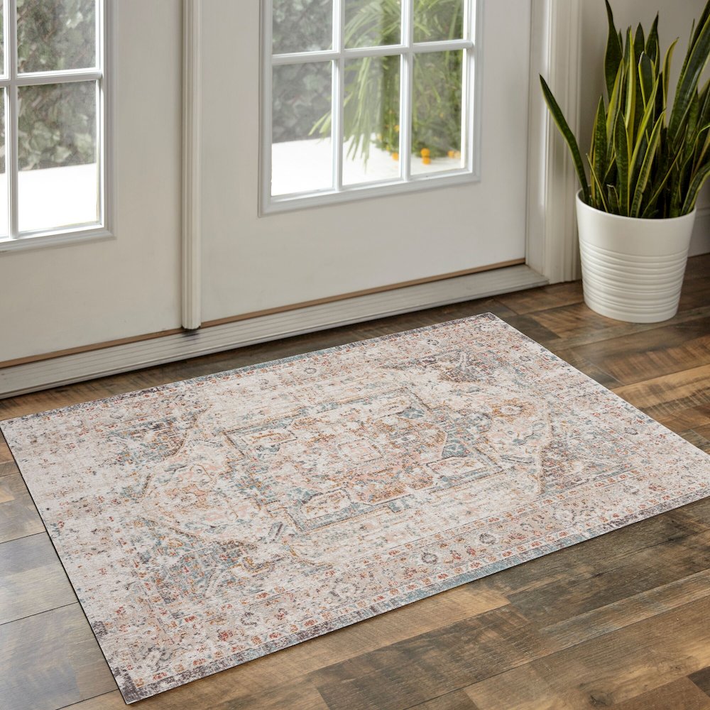 Antiquity Durable Performance Area Rug Outdoor in Cream/Multicolored, 9' x 12'. Picture 2