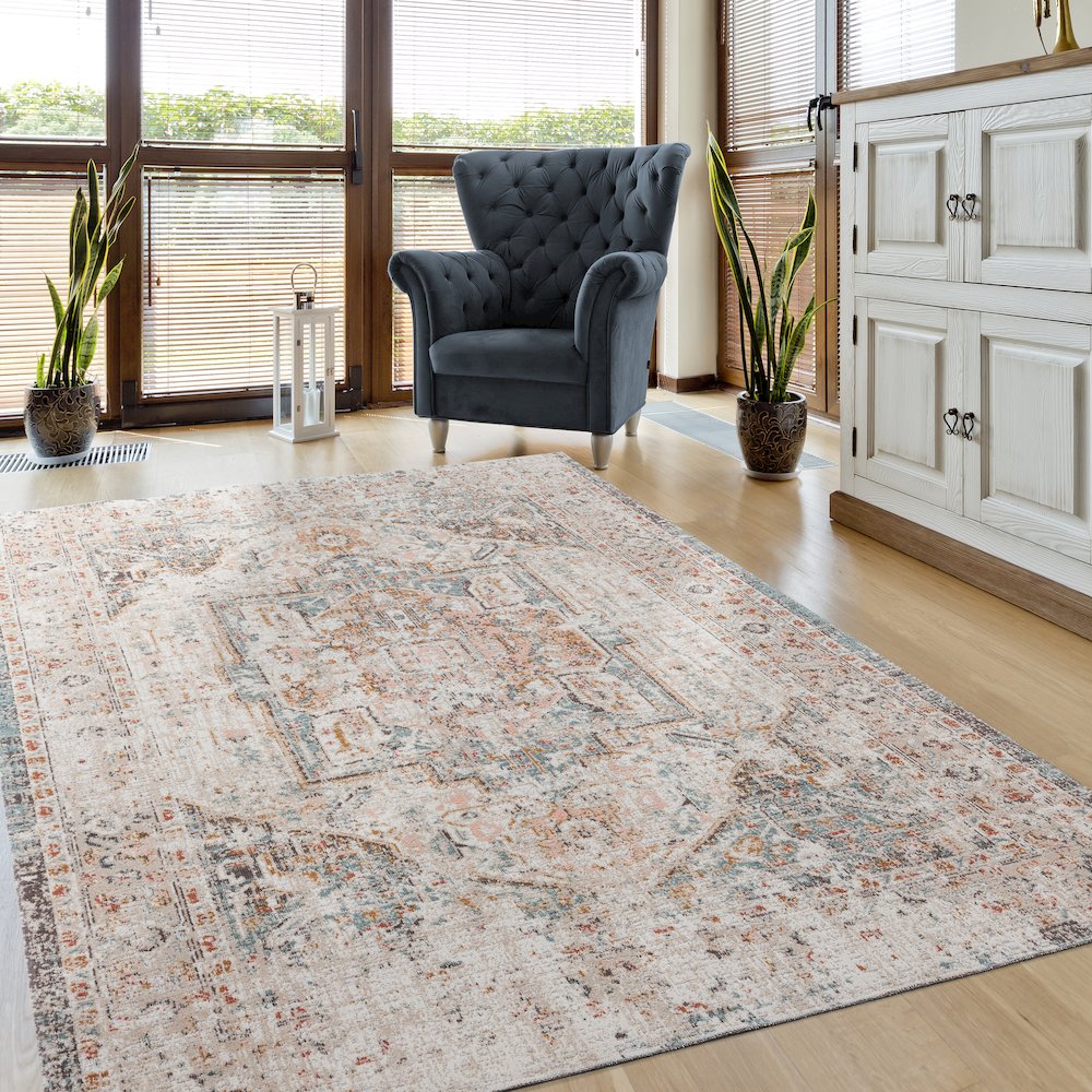 Antiquity Durable Performance Area Rug Outdoor in Cream/Multicolored, 9' x 12'. Picture 7
