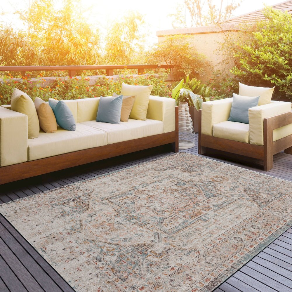 Antiquity Durable Performance Area Rug Outdoor in Cream/Multicolored, 9' x 12'. Picture 8