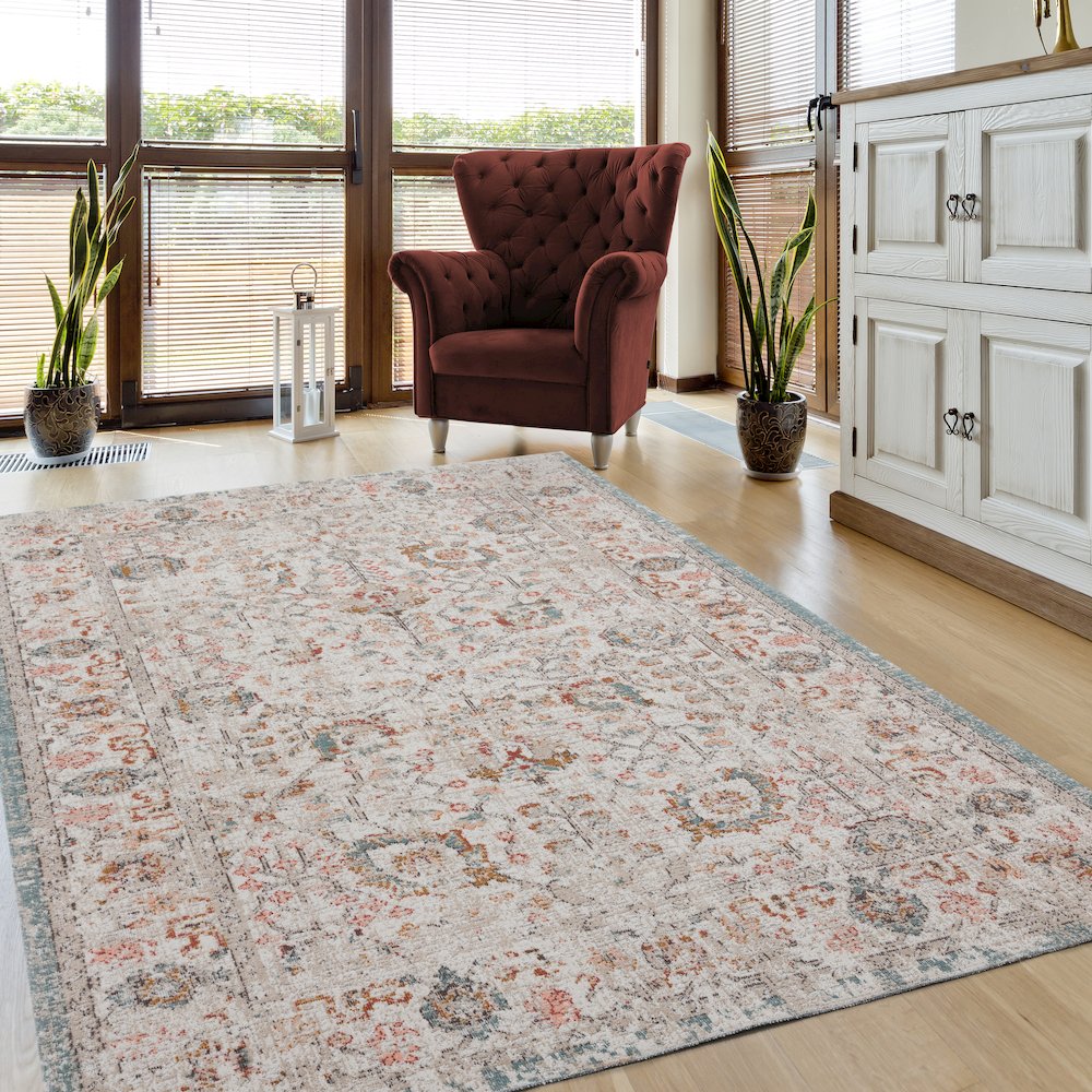 Antiquity Durable Performance Area Rug Outdoor in Ivory/Multicolored, 9' x 12'. Picture 8