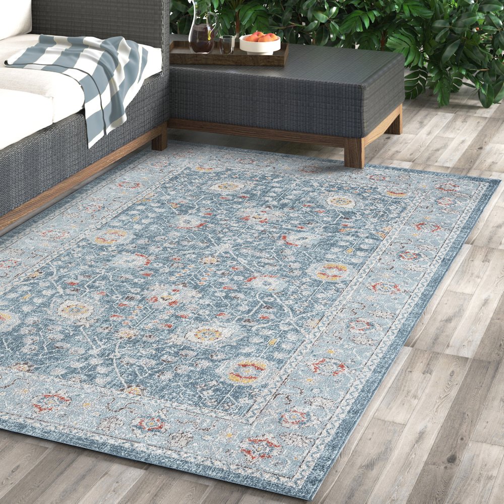 Antiquity Durable Performance Area Rug Outdoor in Blue, 5'3" x 7'10". Picture 2
