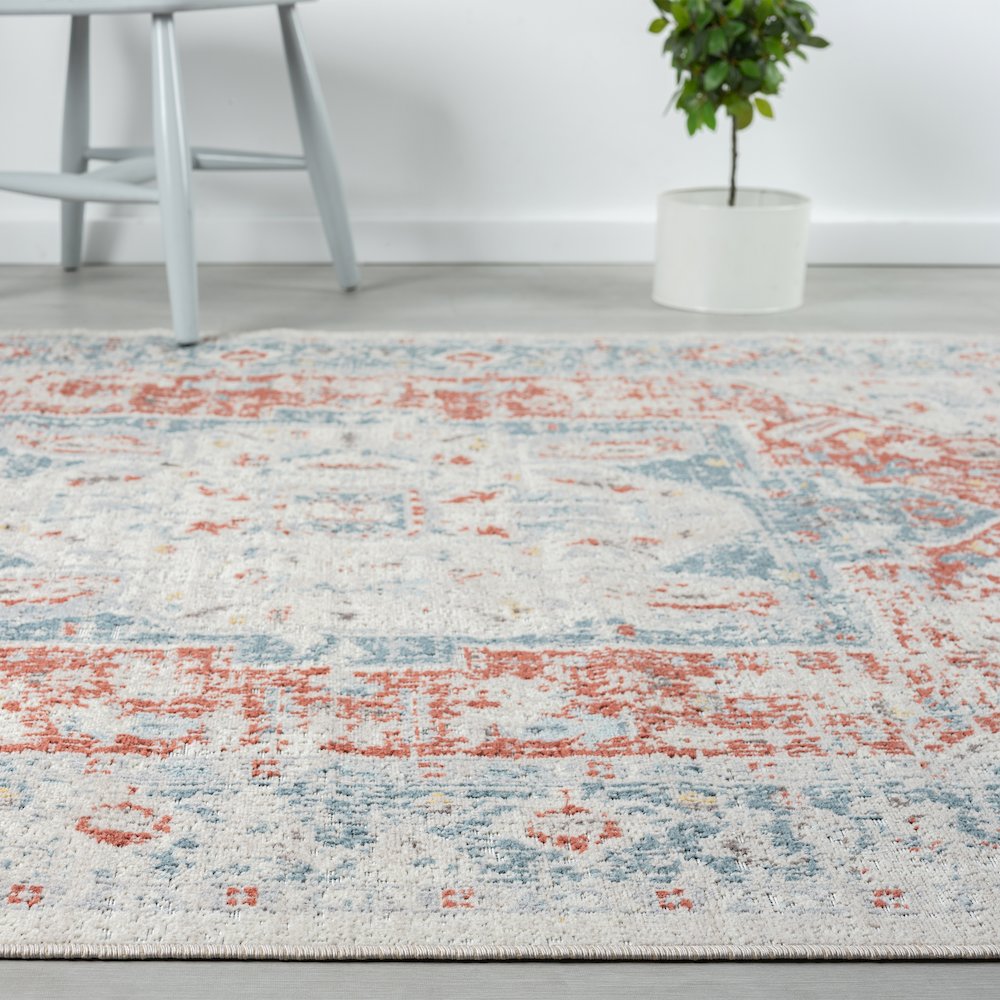 Antiquity Durable Performance Area Rug Outdoor in Blue/Orange, 5'3" x 7'10". Picture 3