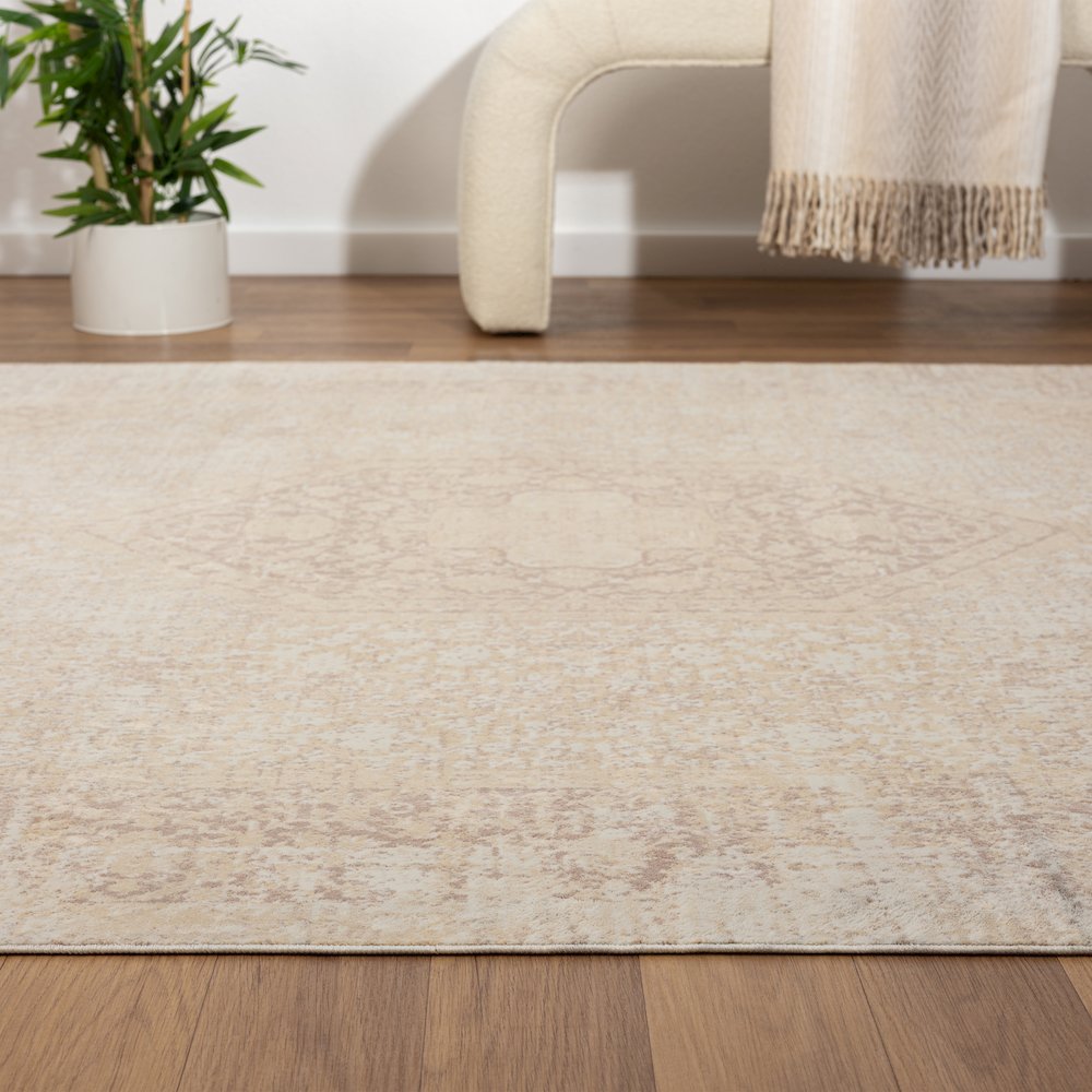 Aria Durable Performance Area Rug Indoor in Beige, 5'3" x 7'. Picture 3