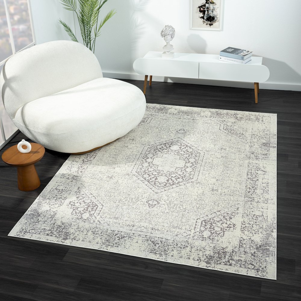 Aria Durable Performance Area Rug Indoor in Gray, 5'3" x 7'. Picture 8