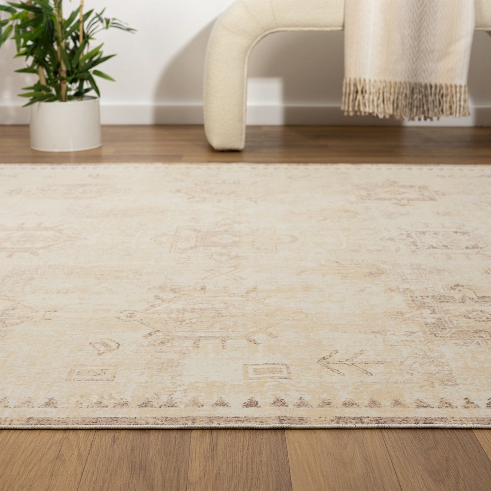 Aria Durable Performance Area Rug Indoor in Beige, 5'3" x 7'. Picture 3