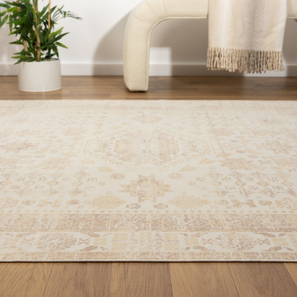 Aria Durable Performance Area Rug Indoor in Beige, 5'3" x 7'. Picture 3