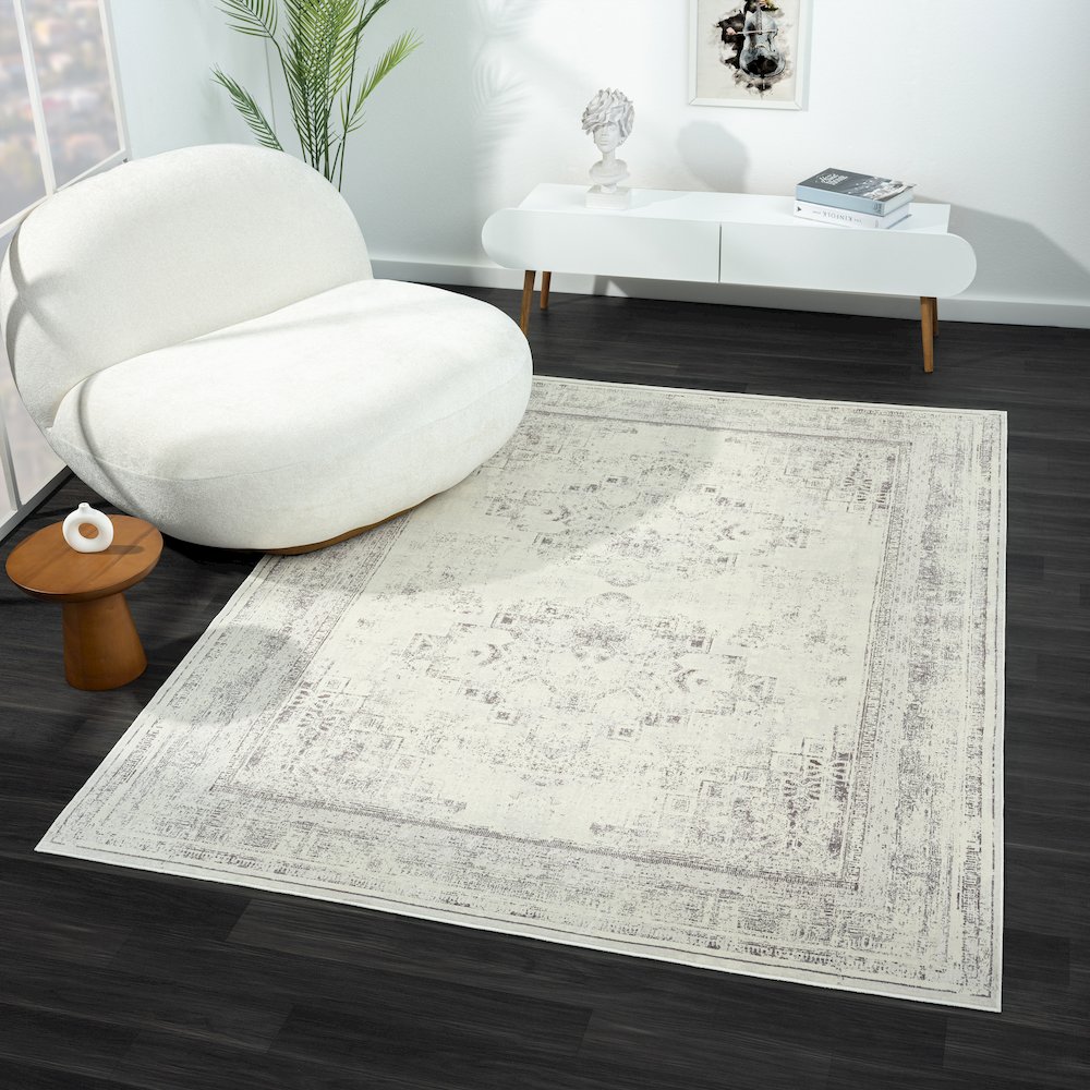 Aria Durable Performance Area Rug Indoor in Gray, 5'3" x 7'. Picture 8