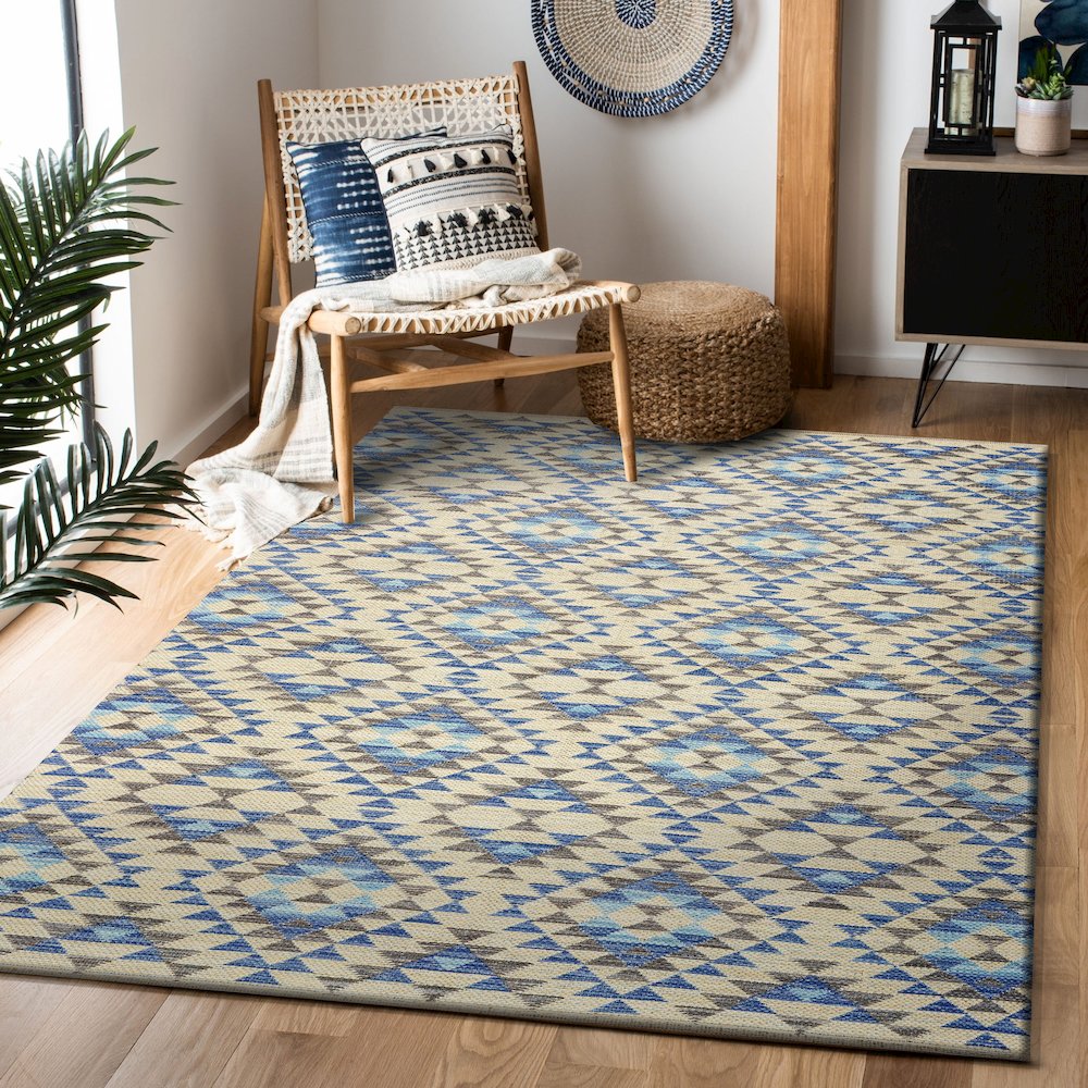 Tula Cotton Blend Area Rug Indoor in Blue/Cream, 5' x 7'. Picture 2