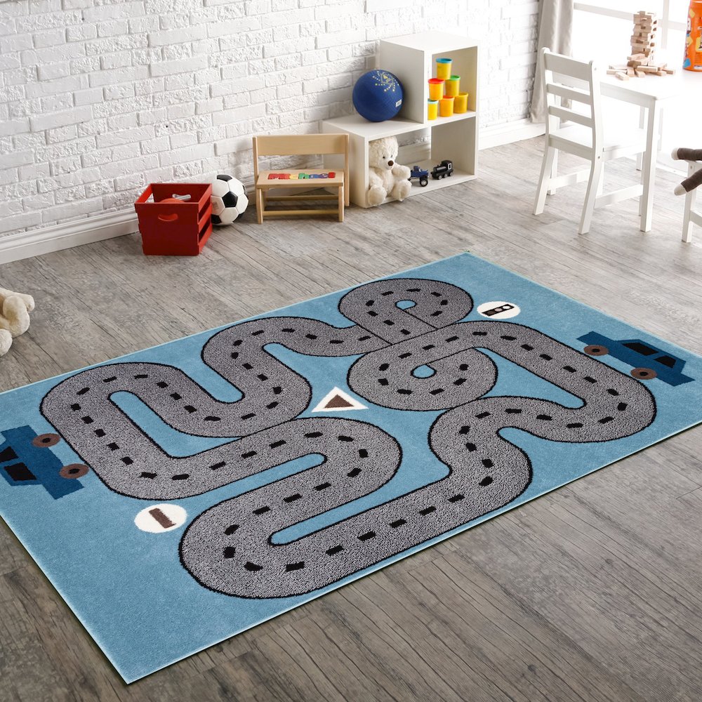 Blue Racetrack Area Rug. Picture 7
