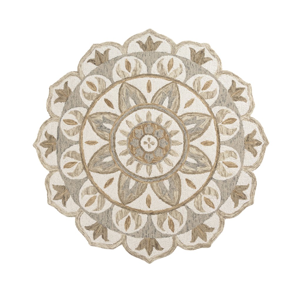 Dazzle Wool Area Rug Indoor in Ivory/Brown, 6' Round. Picture 1