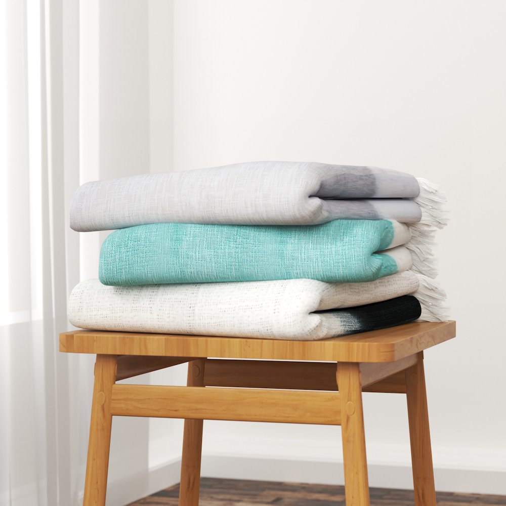 Orange/White Ombre Hand-Woven All-Natural Cotton Throw Blanket. Picture 5