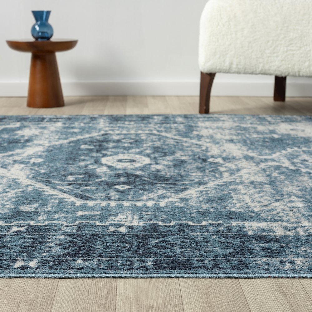 Lanham Durable Performance Area Rug Indoor in Blue/Ivory, 5' x 7'. Picture 3