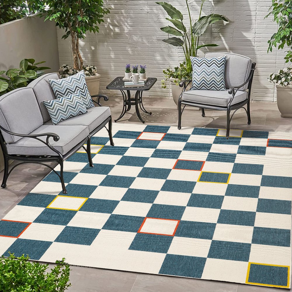 Mapa Durable Performance Area Rug Outdoor in Blue/White, 8' x 9'9". Picture 2