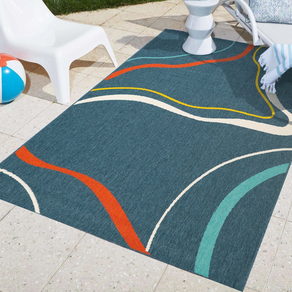 Mapa Durable Performance Area Rug Outdoor in Blue/Multicolored, 8' x 9'9". Picture 2