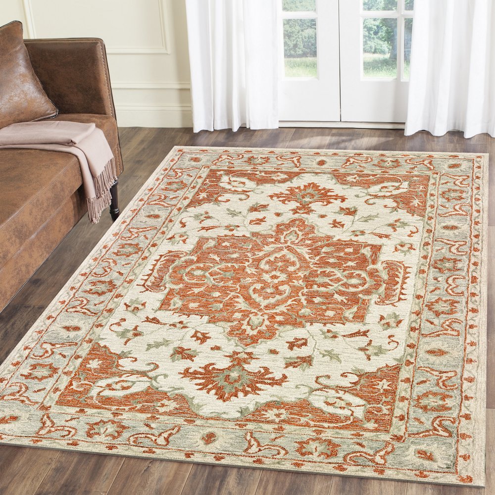 Modern Traditions Wool Area Rug Indoor in Orange/Gray, 9' x 12'. Picture 8