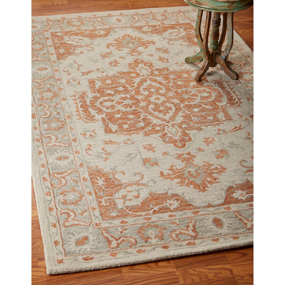 Modern Traditions Wool Area Rug Indoor in Orange/Gray, 9' x 12'. Picture 9