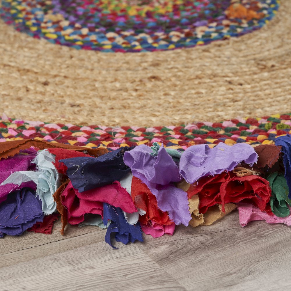 Boutique Jute Cotton Blend Area Rug Indoor in Tan/Multicolored, 5'6" Round. Picture 2