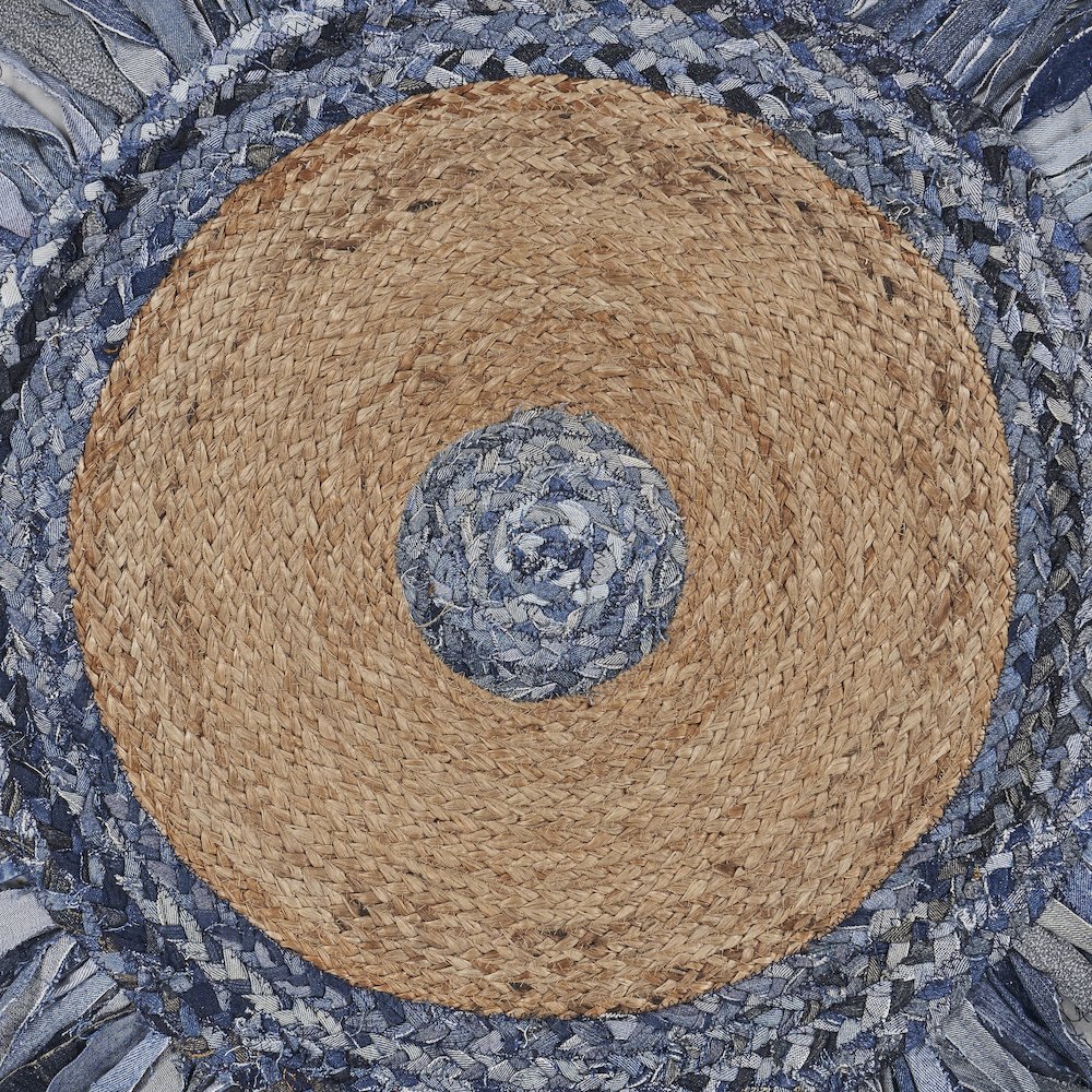 Boutique Jute Cotton Blend Area Rug Indoor in Blue/Tan, 5'6" Round. Picture 2