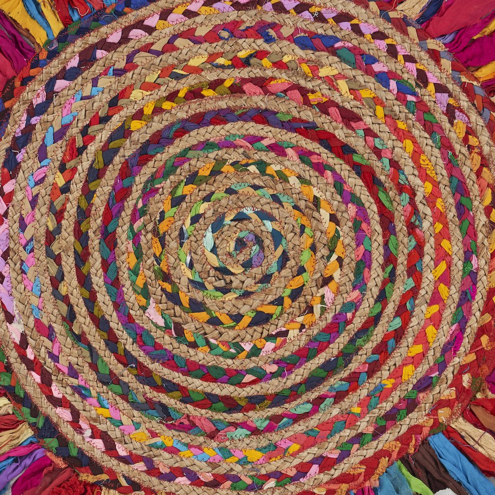 Boutique Jute Cotton Blend Area Rug Indoor in Red/Multicolored, 5'6" Round. Picture 2