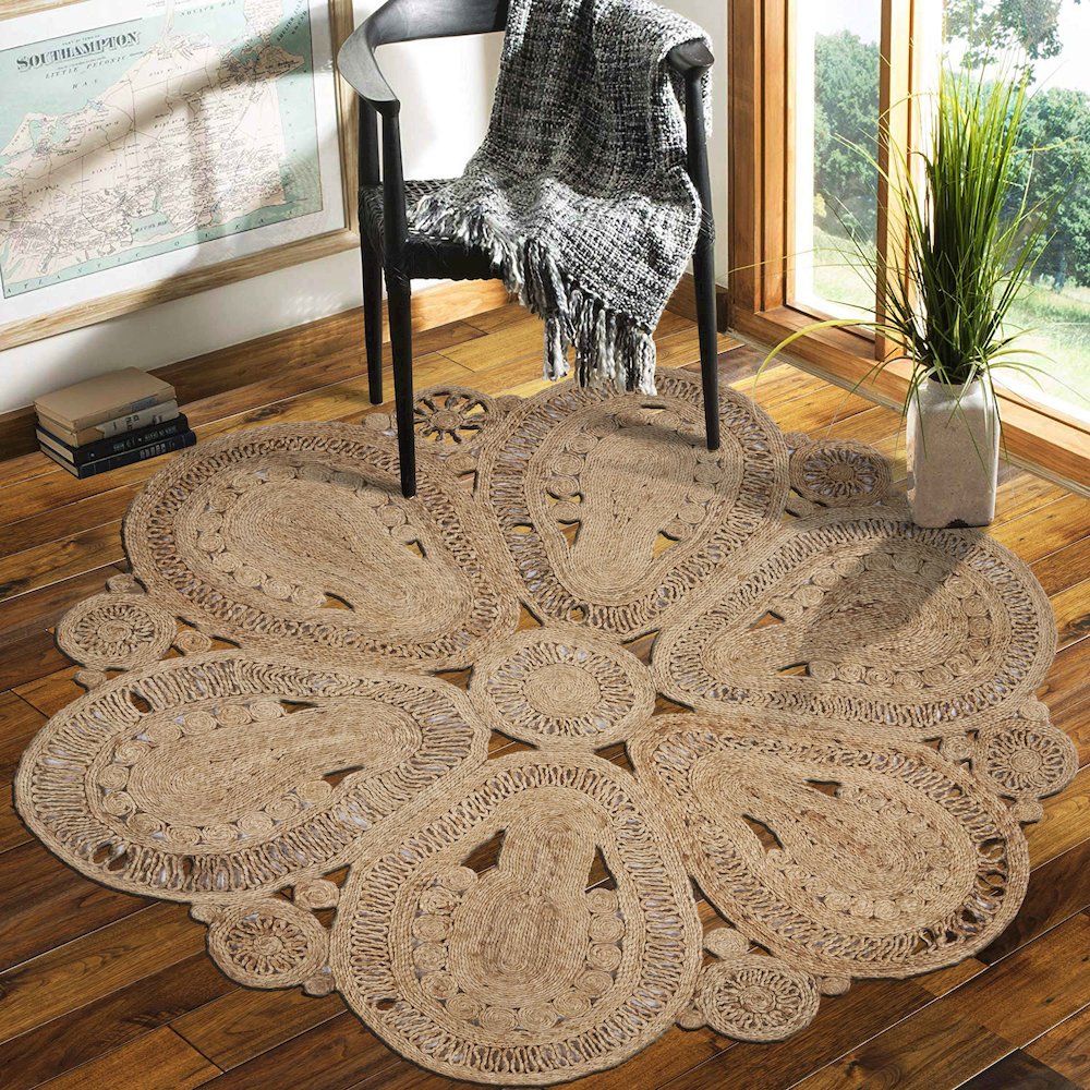 Boutique Jute Jute Area Rug Indoor in Tan/Brown, 7'6" Round. Picture 2