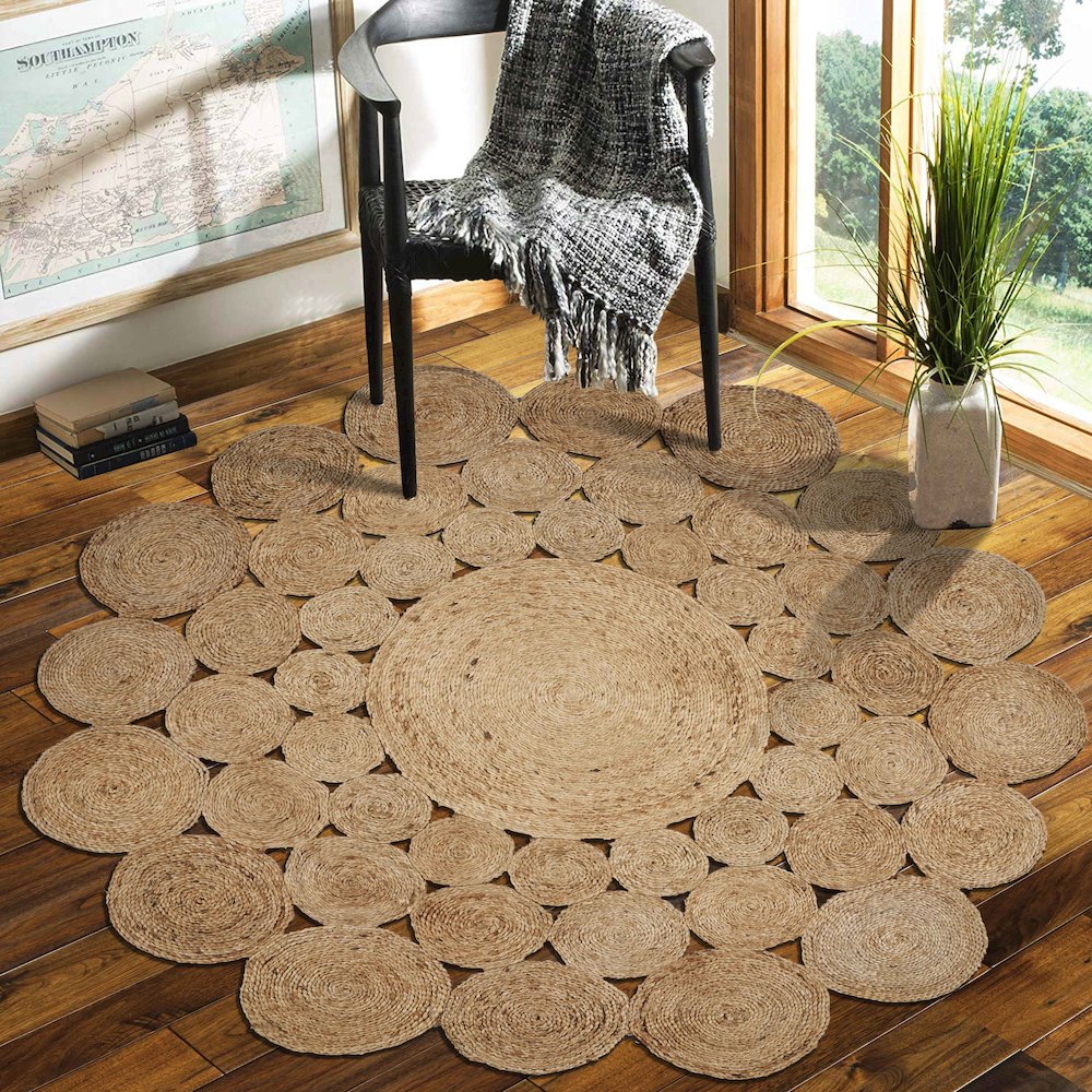 Boutique Jute Jute Area Rug Indoor in Tan/Brown, 7'6" Round. Picture 2