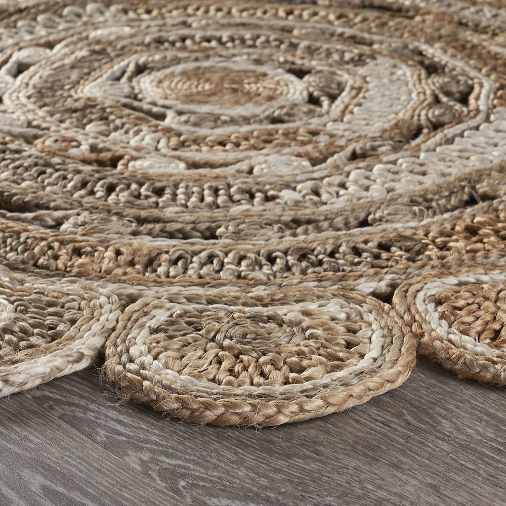 Boutique Jute Jute Area Rug Indoor in Brown/Ivory, 7'6" Round. Picture 3