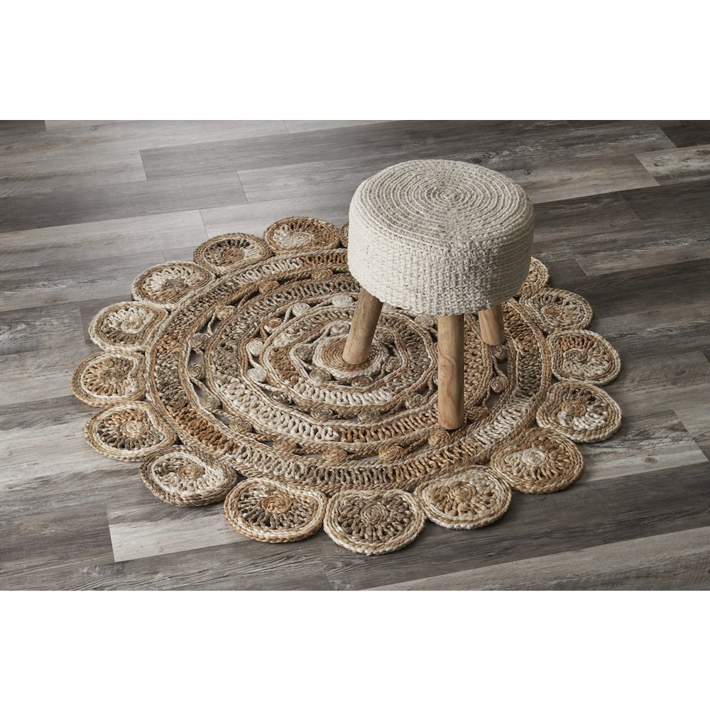 Boutique Jute Jute Area Rug Indoor in Brown/Ivory, 7'6" Round. Picture 7