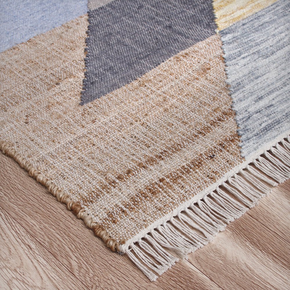 Abstract Overlay Handwoven Jute and Chotton Dhurrie Area Rug. Picture 3