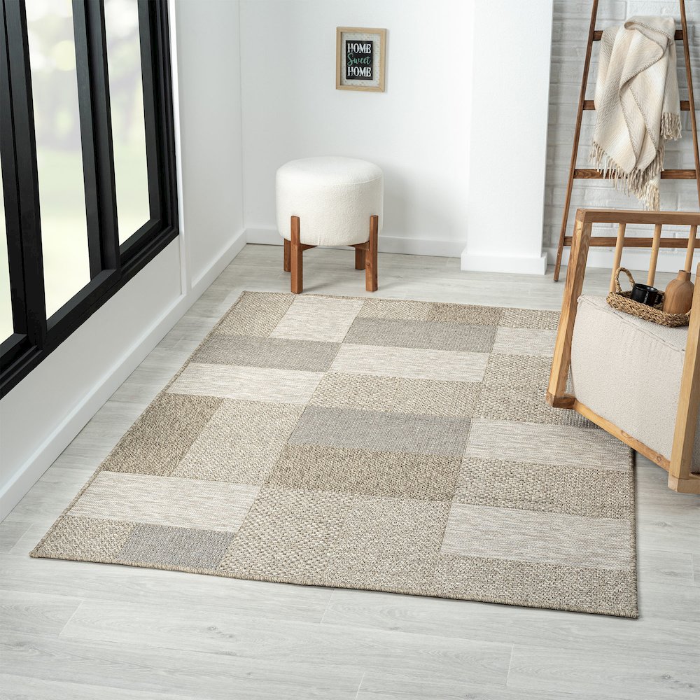 Oslo Modern Color-Block Brown Indoor Outdoor Area Rug. Picture 2