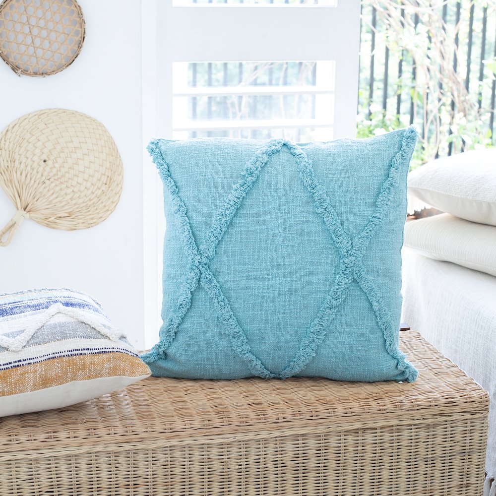 Reese Cotton Pillow Set of 2 in Blue, 20" x 20". Picture 2