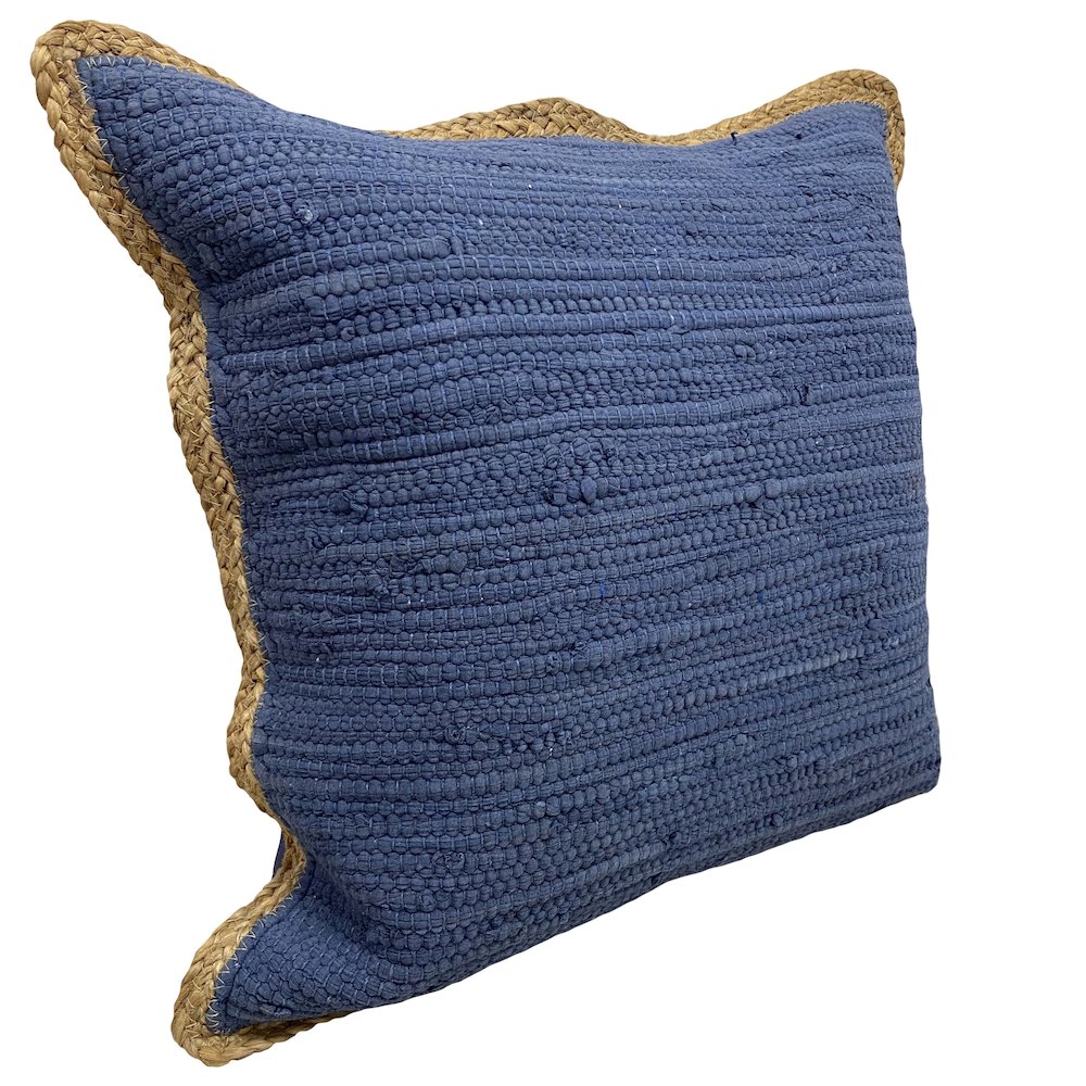 Riley Cotton and Jute Pillow Set of 2 in Blue/Tan, 20" x 20". Picture 3