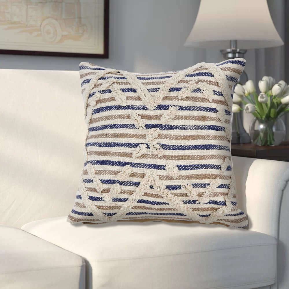 Oslo Cotton Pillow Set of 2 in Blue/Tan, 18" x 18". Picture 7