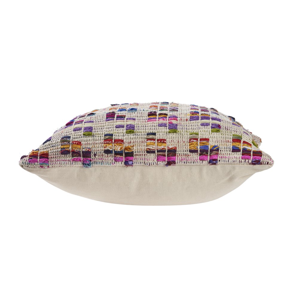 Chindi Cotton Blend Pillow Set of 2 in Multicolored/Tan, 20" x 20". Picture 3