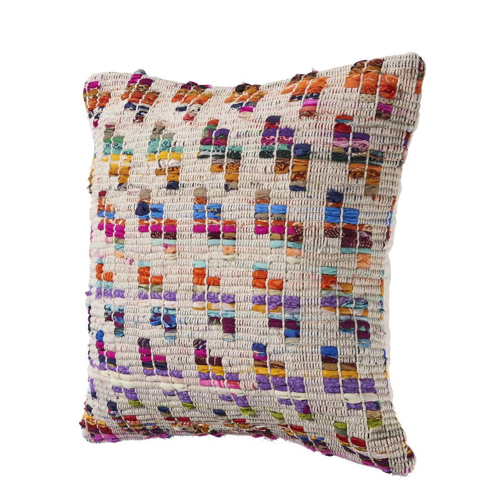 Chindi Cotton Blend Pillow Set of 2 in Multicolored/Tan, 20" x 20". Picture 4