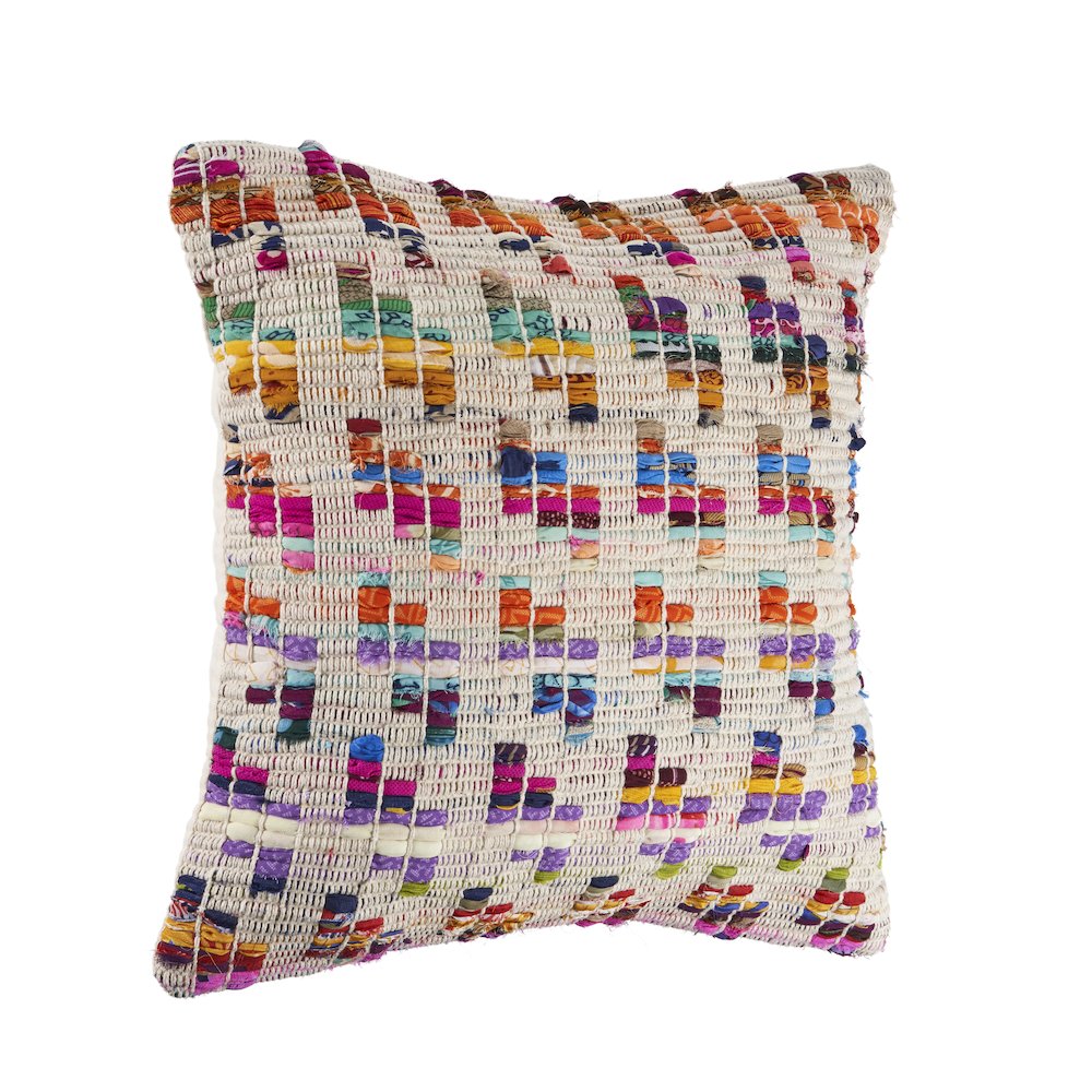 Chindi Cotton Blend Pillow Set of 2 in Multicolored/Tan, 20" x 20". Picture 5