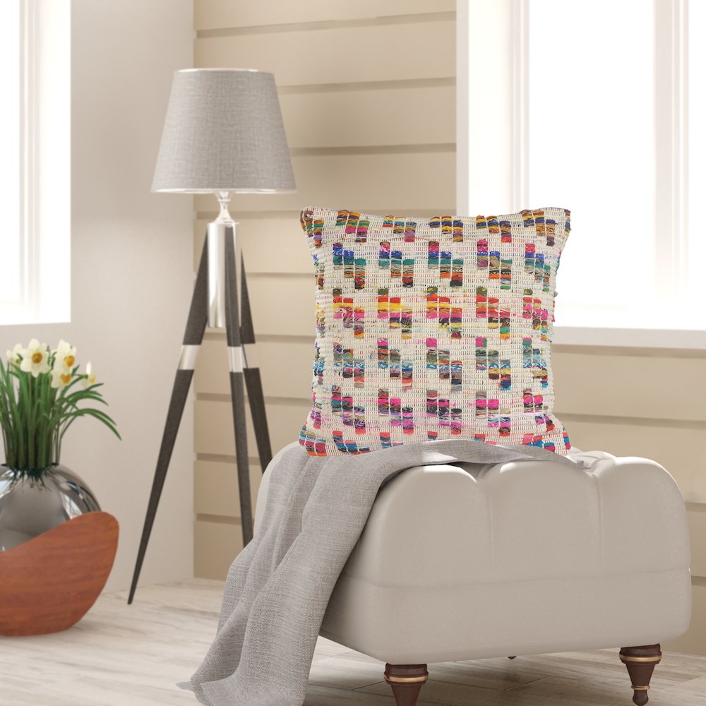 Chindi Cotton Blend Pillow Set of 2 in Multicolored/Tan, 20" x 20". Picture 7