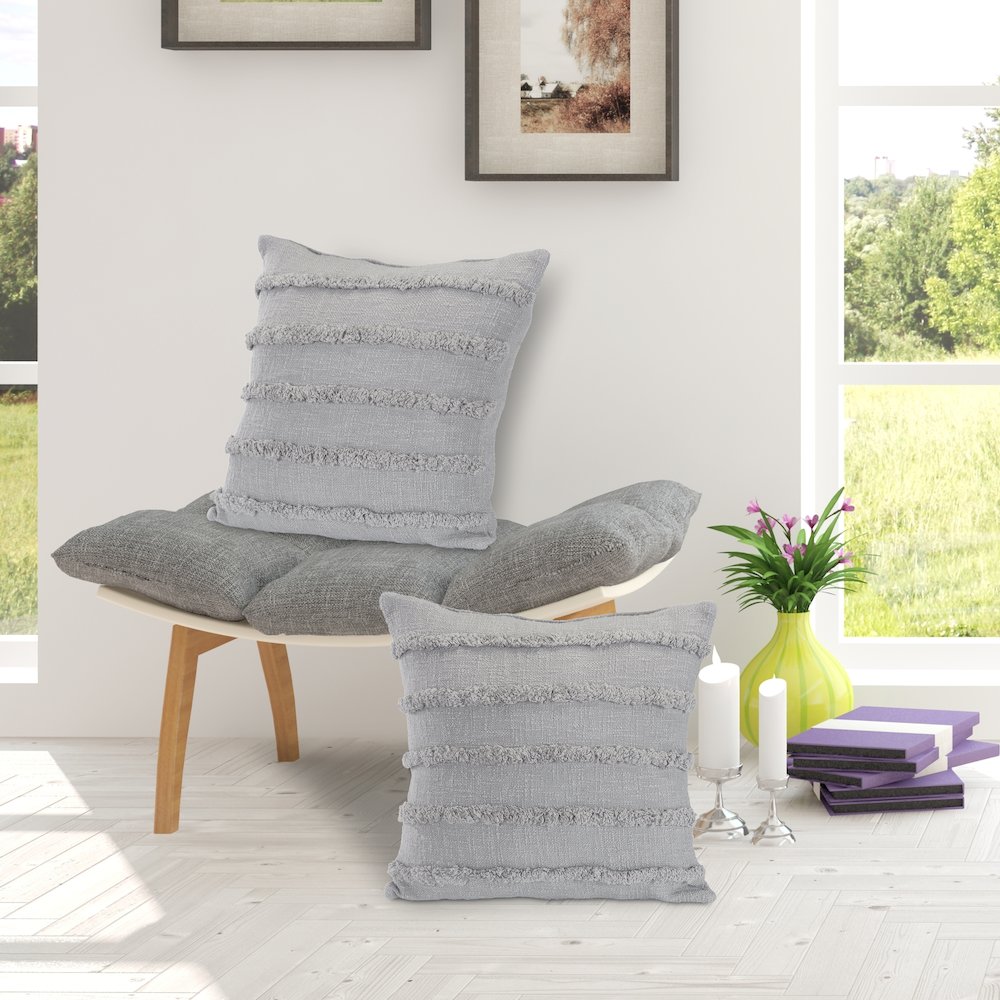 Gray Overtufted Solid Throw Pillow. Picture 8