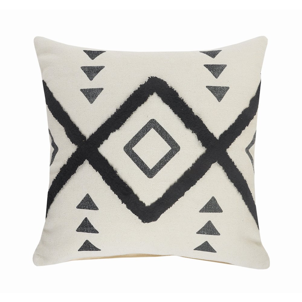 Evette Rios Avant-Garde Black and Cream Tufted Geometric Diamond Throw Pillow. Picture 1