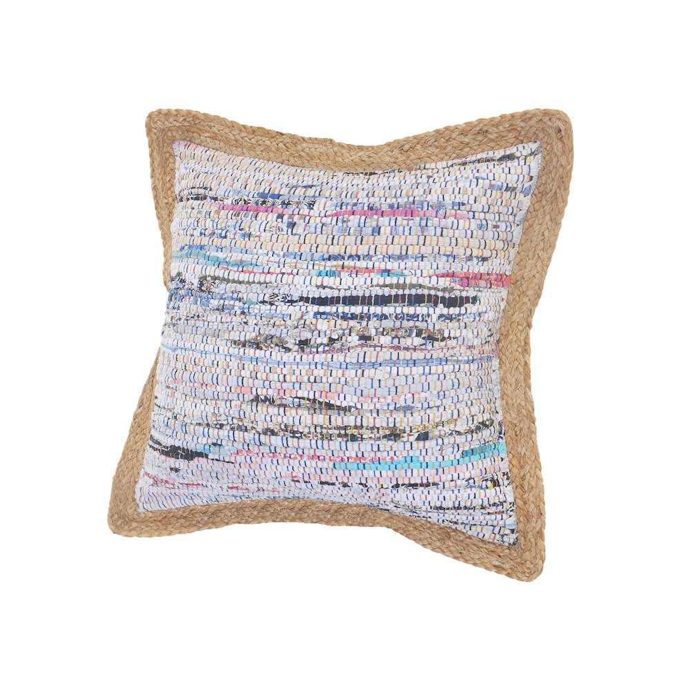 Riley Cotton and Jute Pillow Set of 2 in Multicolored/Tan, 20" x 20". Picture 3