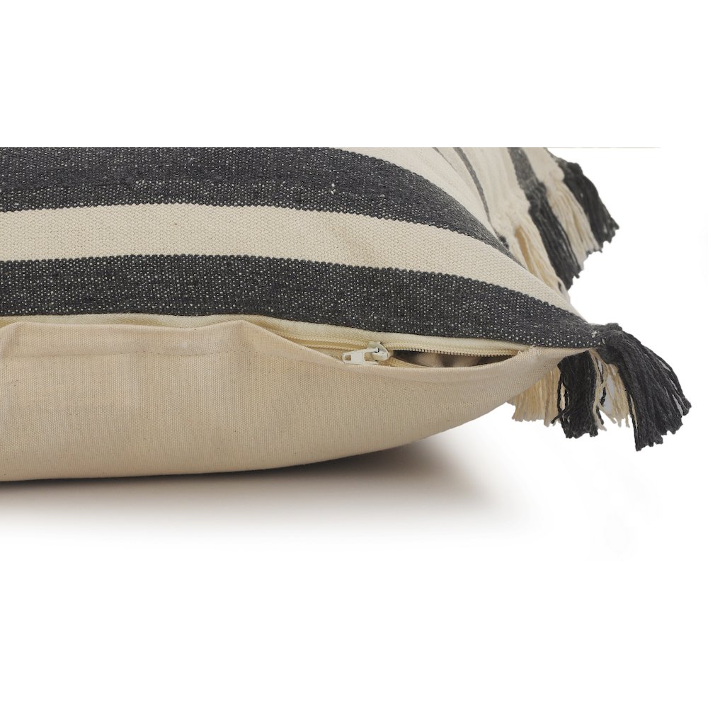 Gray Double Striped Throw Pillow with Fringe. Picture 3