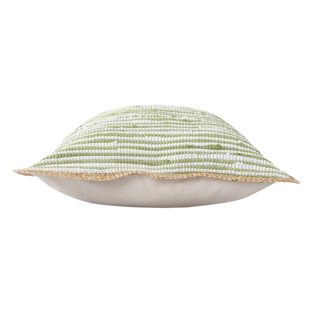 Riley Cotton and Jute Pillow Set of 2 in Green/White, 20" x 20". Picture 5
