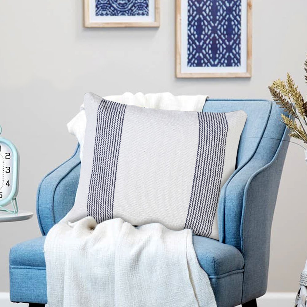 Cabana Cotton Pillow Set of 2 in Blue/White, 20" x 20". Picture 9