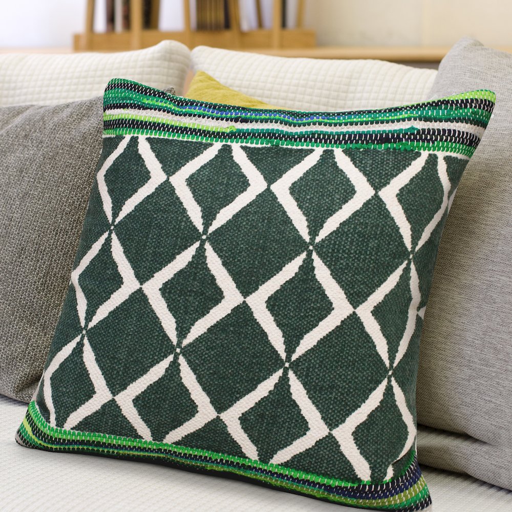 Mindy Cotton Blend Pillow Set of 2 in Green, 20" x 20". Picture 9