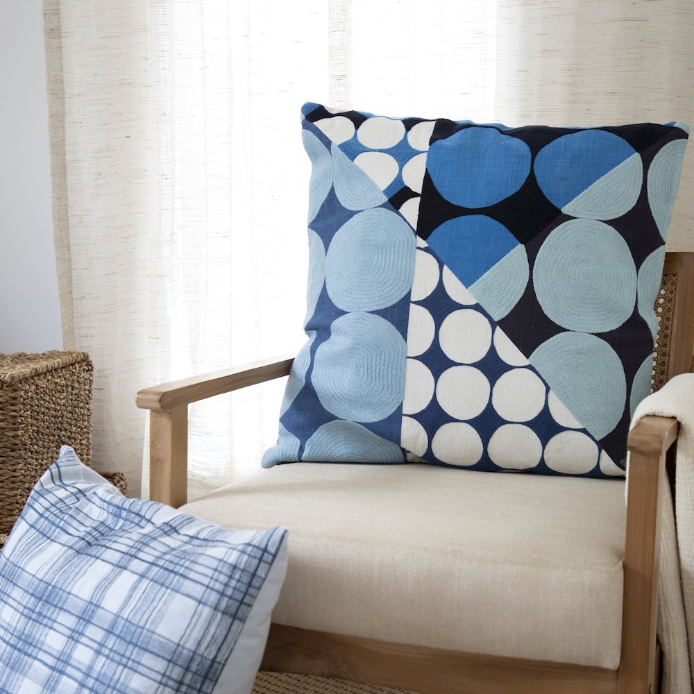Stacy Garcia  Cotton Poly Filled Pillow in Blue/Ivory, 20" x 20". Picture 2