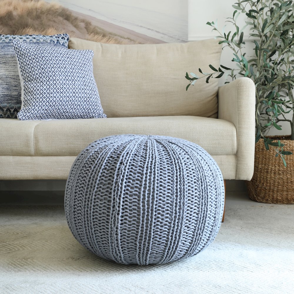Celtic Cotton Indoor Pouf in Black, 20" x 20" x 16". Picture 7