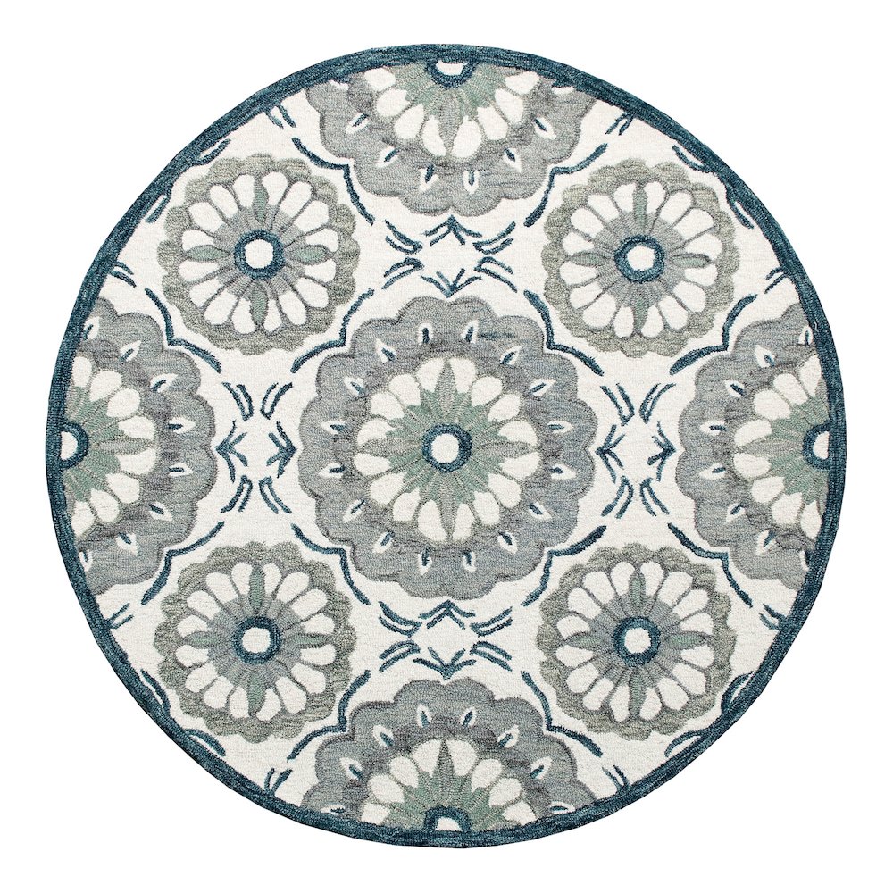 RugsA Ivory/Gray Suzani Wool Round Rug. Picture 1